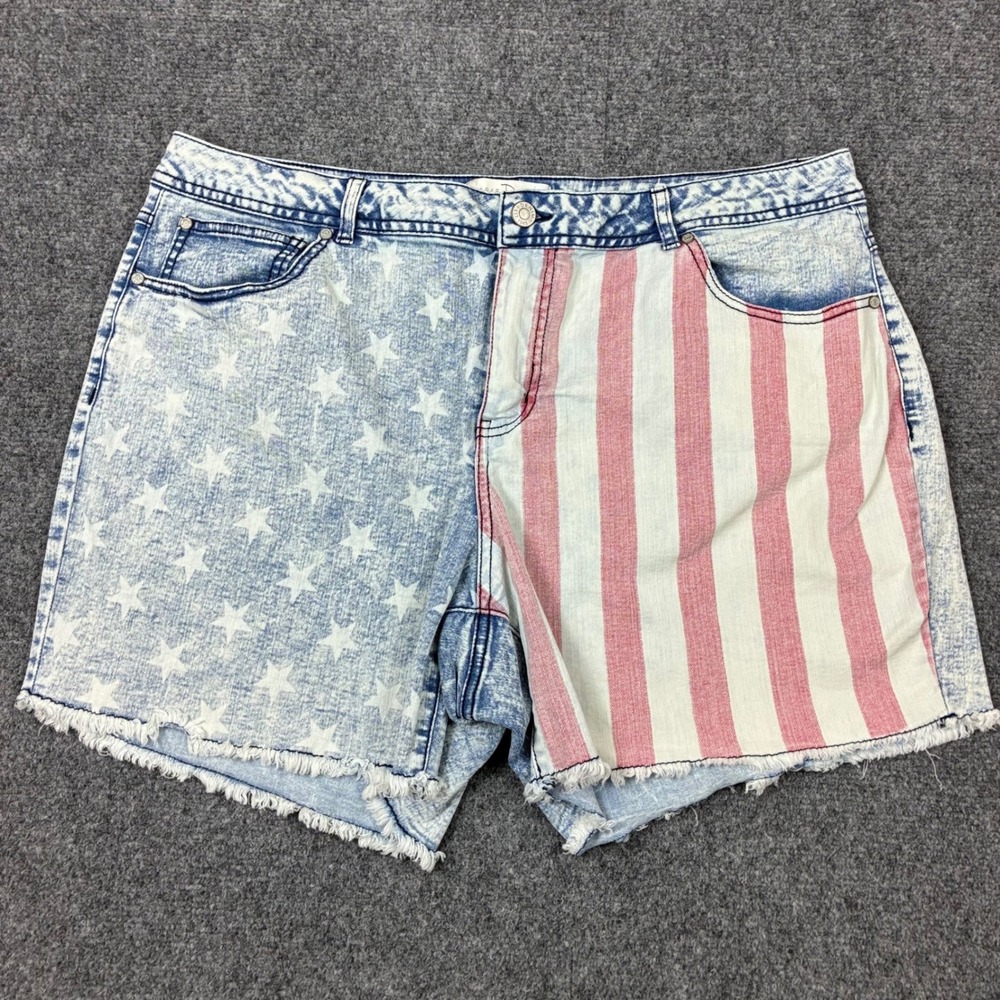 C Est 1946 Denim American Flag High Rise Jean Shorts Womens Plus Size 18W 38W